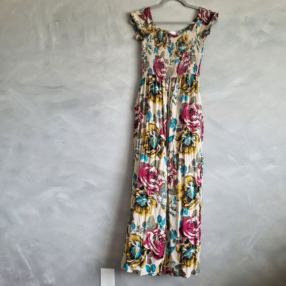 Band of Gypsies Multicolored Romper Pants Short Sleeve Smocking Jumpsuit Size M - Picture 1 of 10